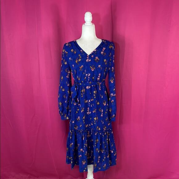 Draper James RSVP boho blue floral print prairie dress, size small - Picture 2 of 10